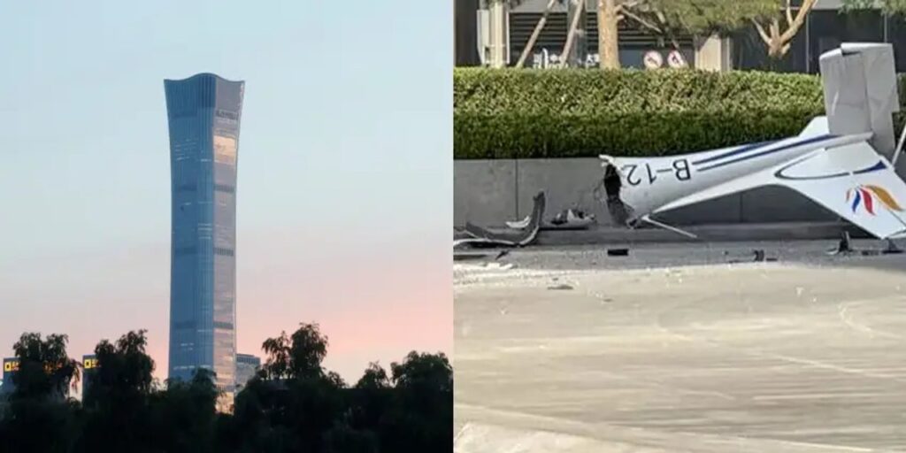 Así se estrelló una avioneta contra el edificio más alto de Beijing