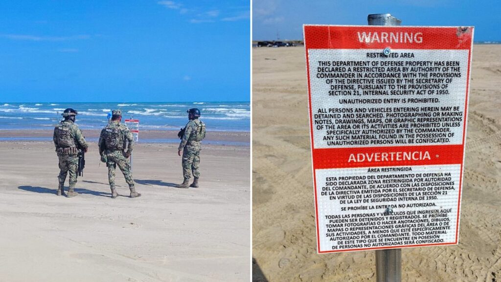 Un sugestivo cartel puesto por EEUU en una playa mexicana lindante con Texas la declaró área de Defensa