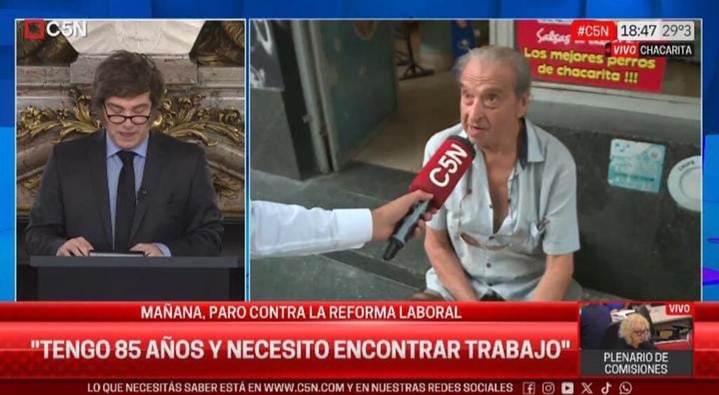 Un jubilado de 85 años que busca trabajo fulminó a Milei en vivo: “No tenemos un presidente, tenemos un payaso”