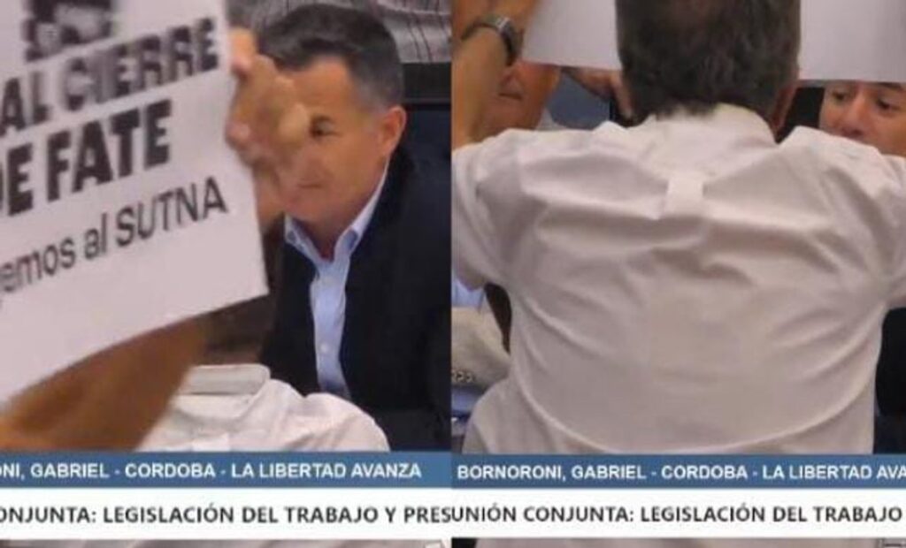 Se picó en Diputados: con un cartel de FATE, Pitrola cortó el discurso del libertario Bornoroni y estalló contra la reforma laboral