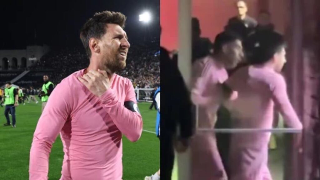 Totalmente sacado, Messi fue a buscar al árbitro y Luis Suárez intervino para frenarlo