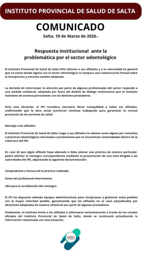 Crisis entre el IPS y odontólogos: la obra social niega la deuda y los profesionales mantienen sus reclamos