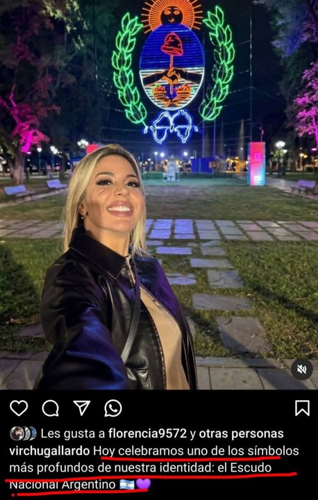 Virginia Gallardo hizo un emotivo posteo sobre el Escudo Nacional pero se equivocó de escudo