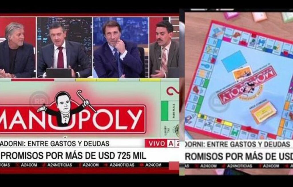 Gran momento televisivo: Feinmann y compañía jugaron en vivo al “Manúpoly, la ruta de los dólares de Adorni”, y estalló el estudio de A24
